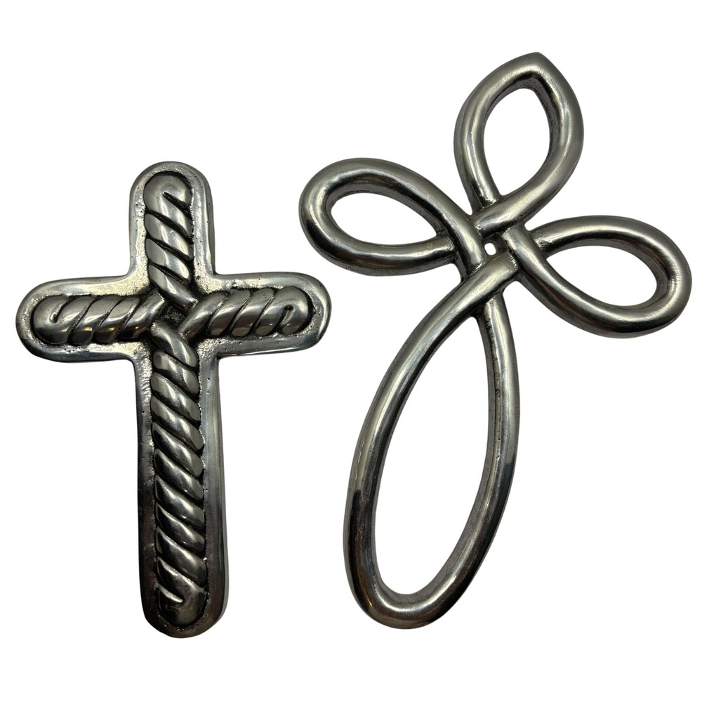 Set of‎ 2 Silver Cast Metal Wall Crosses Rope Texture and Infinity Loop Design